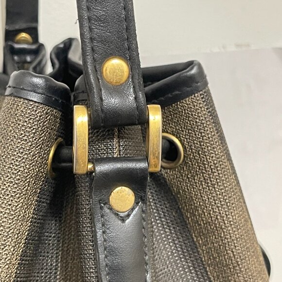 Vintage Fendi bucket drawstring Pequin Canvas Leather PVC - Picture 2 of 8